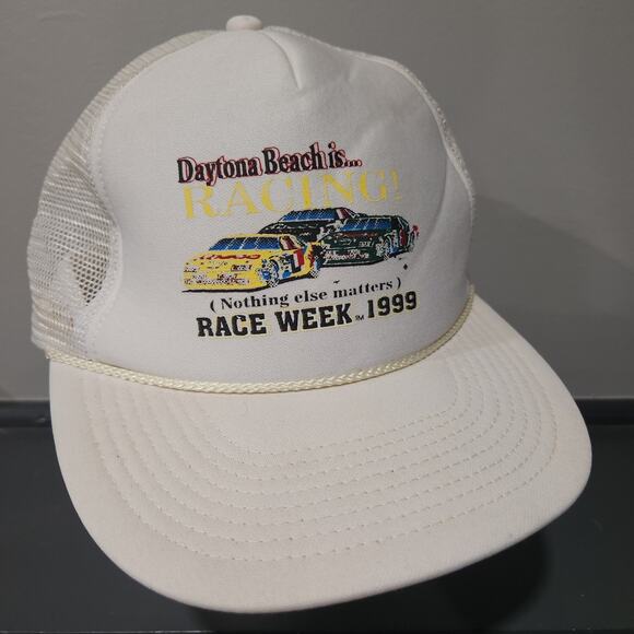 VTG 90s Daytona Beach NASCAR Racing 1999 Trucker Mesh Snapback Hat Cap - Picture 2 of 15